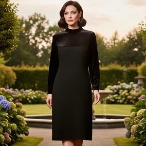 Vintage 80's Gillian Velvet Dress Women 6 Black Long Sleeves Knee‎ Length Event